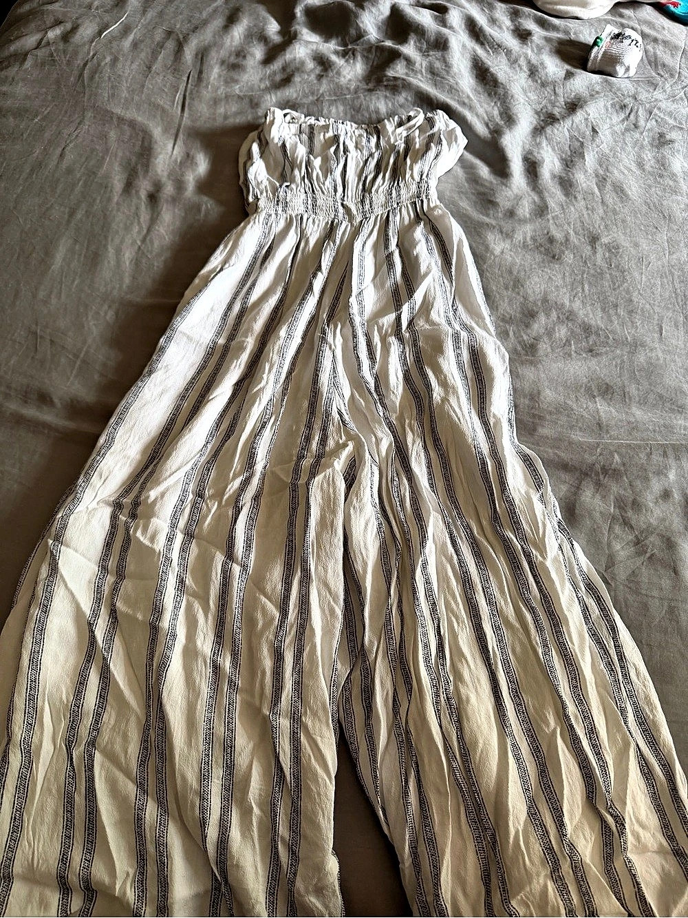 Urban Outfitters Striped Wide Leg Strapless Romper